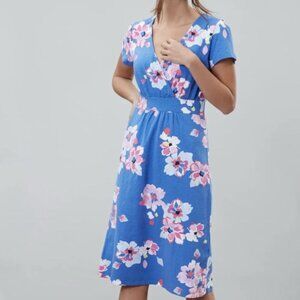Joules jersey wrap front V neck blue floral Bodice Surplice Jude dress sz 4